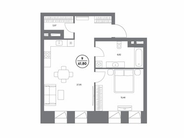 Квартира 61,8 м², 1-комнатные - изображение 1