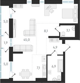 Квартира 75,1 м², 1-комнатная - изображение 1