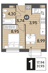 31,7 м², 1-комнатная квартира 5 636 260 ₽ - изображение 21