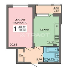 Квартира 51 м², 1-комнатная - изображение 3