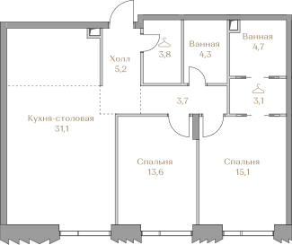 Квартира 84,6 м², 2-комнатная - изображение 1