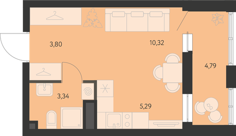 Квартира 25,2 м², студия - изображение 1