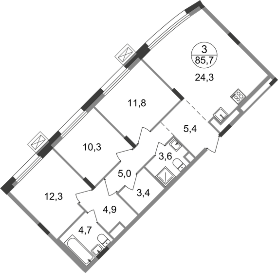 85,7 м², 3-комнатная квартира 17 557 596 ₽ - изображение 1