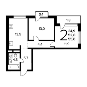 54,5 м², 2-комнатная квартира 12 300 000 ₽ - изображение 54