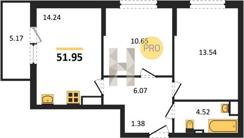 Квартира 52 м², 2-комнатная - изображение 1