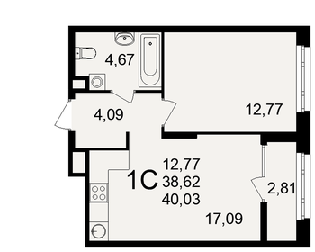 Квартира 40 м², 1-комнатная - изображение 1