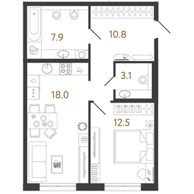 Квартира 52,3 м², 1-комнатная - изображение 1