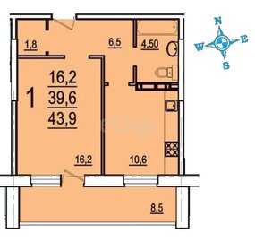 Квартира 40 м², 1-комнатная - изображение 1