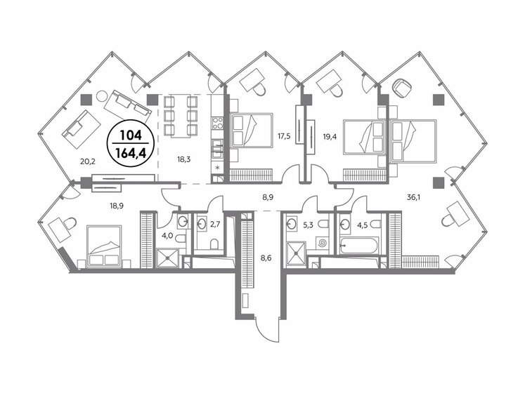 164,4 м², 4-комнатная квартира 141 877 200 ₽ - изображение 1