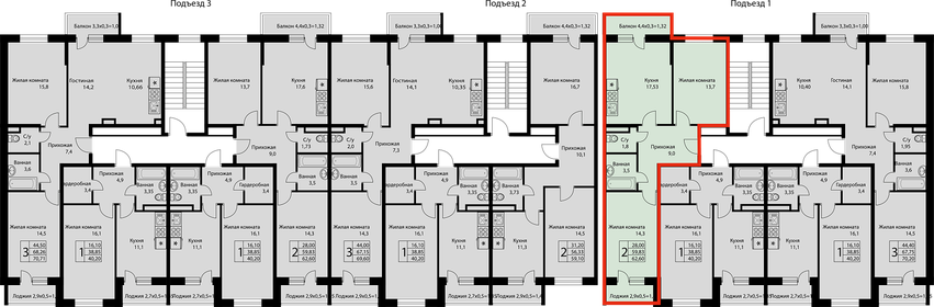 Квартира 62,6 м², 2-комнатная - изображение 2