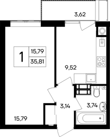 Квартира 35,8 м², 1-комнатная - изображение 1