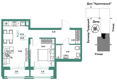 Квартира 47,1 м², 2-комнатная - изображение 1