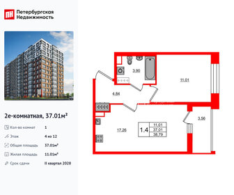 Квартира 37 м², 1-комнатная - изображение 1