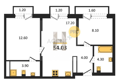 Квартира 54 м², 2-комнатная - изображение 1