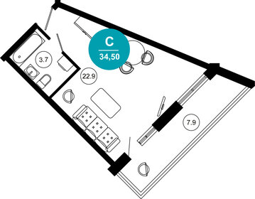 Квартира 34,5 м², 1-комнатные - изображение 1