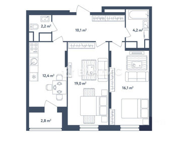 Квартира 65,4 м², 2-комнатная - изображение 1