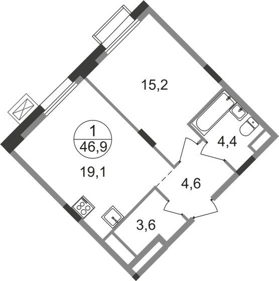 46,9 м², 1-комнатная квартира 11 312 337 ₽ - изображение 1