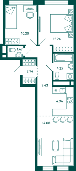 59,7 м², 2-комнатная квартира 10 099 998 ₽ - изображение 1