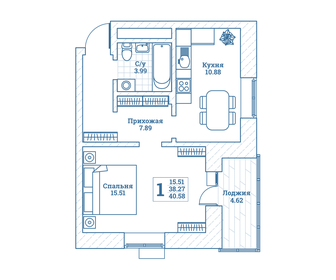 Квартира 40,6 м², 1-комнатная - изображение 1