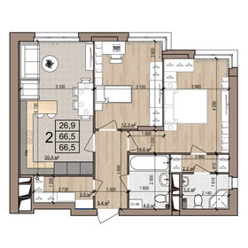Квартира 66,5 м², 2-комнатная - изображение 1