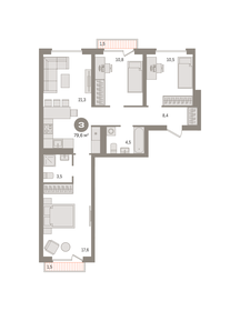 Квартира 79,6 м², 3-комнатная - изображение 1