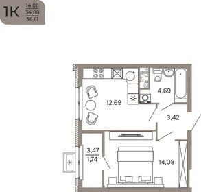 Квартира 36,6 м², 1-комнатная - изображение 1