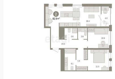 Квартира 82,9 м², 2-комнатная - изображение 1