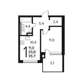 Квартира 35,7 м², 1-комнатная - изображение 1