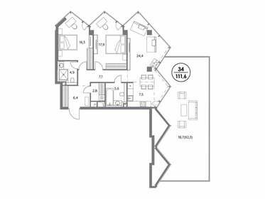 Квартира 111,6 м², 2-комнатная - изображение 1