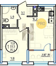 Квартира 35,4 м², 1-комнатная - изображение 1