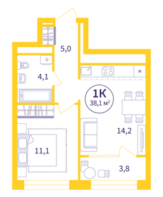 Квартира 38,1 м², 1-комнатная - изображение 2