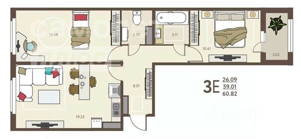 61,6 м², 2-комнатная квартира 6 714 400 ₽ - изображение 31
