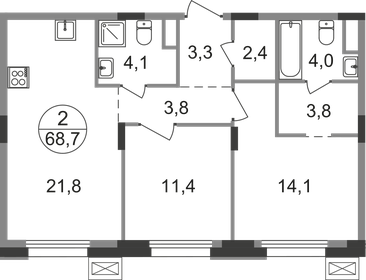 Квартира 68,7 м², 2-комнатная - изображение 1