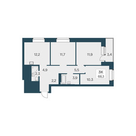 Квартира 68,3 м², 3-комнатная - изображение 1