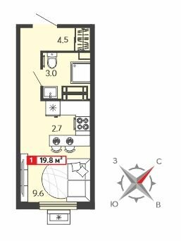 19,8 м², квартира-студия 1 987 920 ₽ - изображение 1