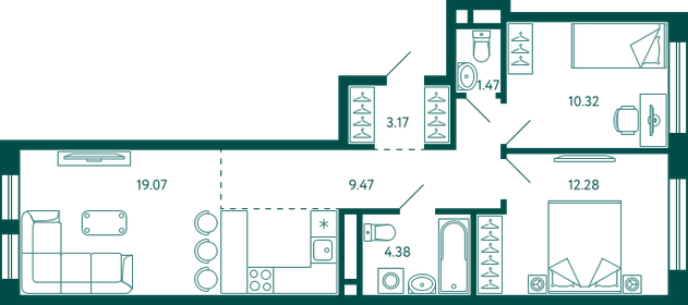 Квартира 60,2 м², 2-комнатная - изображение 1