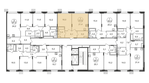 Квартира 53,9 м², 1-комнатная - изображение 2