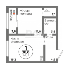 Квартира 38 м², 1-комнатная - изображение 2