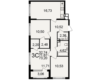 Квартира 73,2 м², 3-комнатная - изображение 1