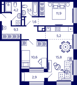 53,7 м², 3-комнатная квартира 9 250 000 ₽ - изображение 75