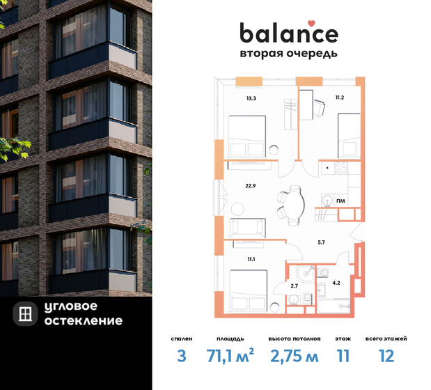 71,1 м², 3-комнатная квартира 20 974 216 ₽ - изображение 1