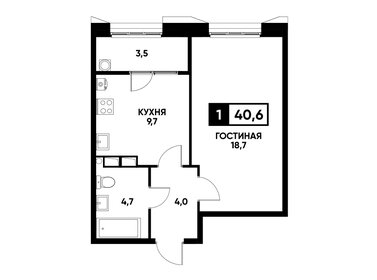 Квартира 40,6 м², 1-комнатная - изображение 1