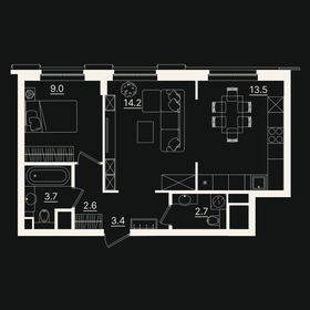 Квартира 49 м², 1-комнатная - изображение 1