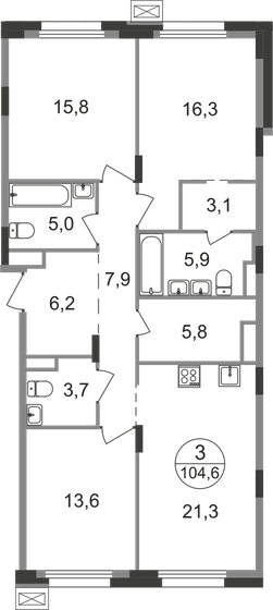104,6 м², 3-комнатная квартира 23 363 044 ₽ - изображение 15