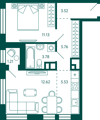 42,9 м², 1-комнатная квартира 8 595 429 ₽ - изображение 1