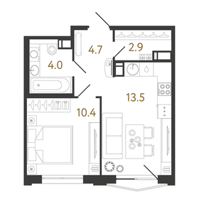 Квартира 35,5 м², 1-комнатная - изображение 1