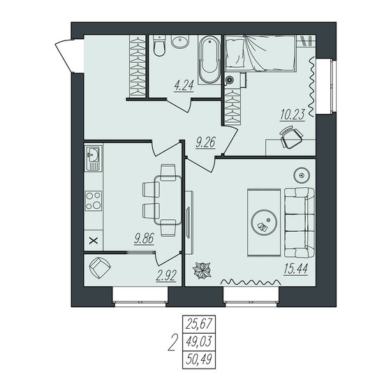 50,5 м², 2-комнатная квартира 4 493 610 ₽ - изображение 1