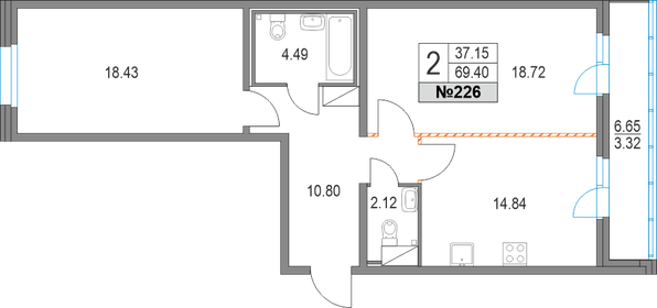 68,5 м², 2-комнатная квартира 17 260 140 ₽ - изображение 6