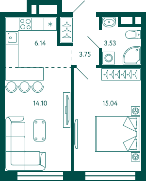 42,6 м², 1-комнатная квартира 8 119 171 ₽ - изображение 1