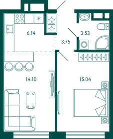 43,1 м², 1-комнатная квартира 8 948 104 ₽ - изображение 6